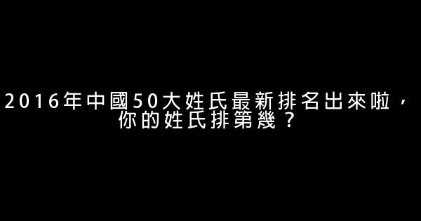 2016年中國50大姓氏最新排名出來啦，你的姓氏排第幾？ 0 (0)