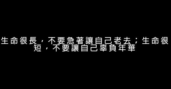 生命很長，不要急著讓自己老去；生命很短，不要讓自己辜負年華 1